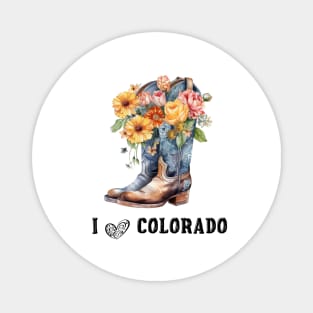 I Love Colorado Boho Cowboy Boots with Flowers Watercolor Art Magnet